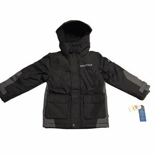 Nautica Little Boys Full Zip Snorkel Jacket Size 5 Black‎ Gray Water Resistant